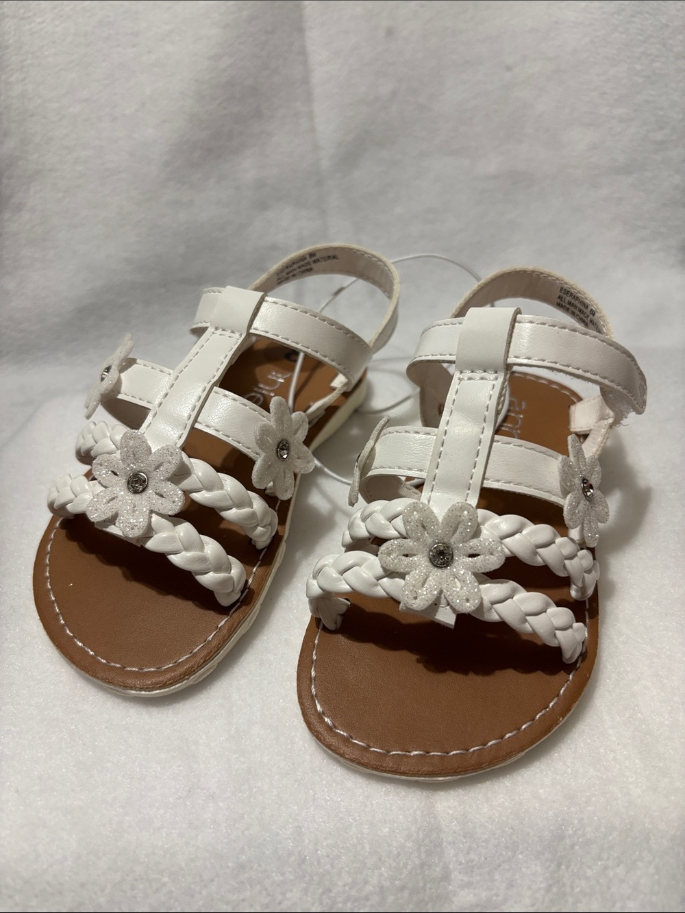 White Girls' Floral Braided Sandals - Little Kids Shoes